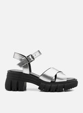 Sandália em Couro Tratorada Maitê Prata